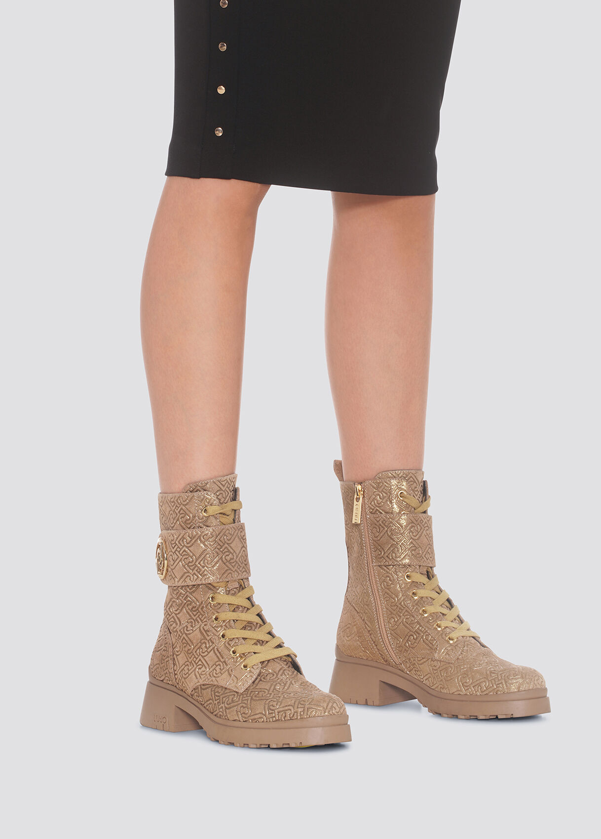 Suede combat boots with monogram logo