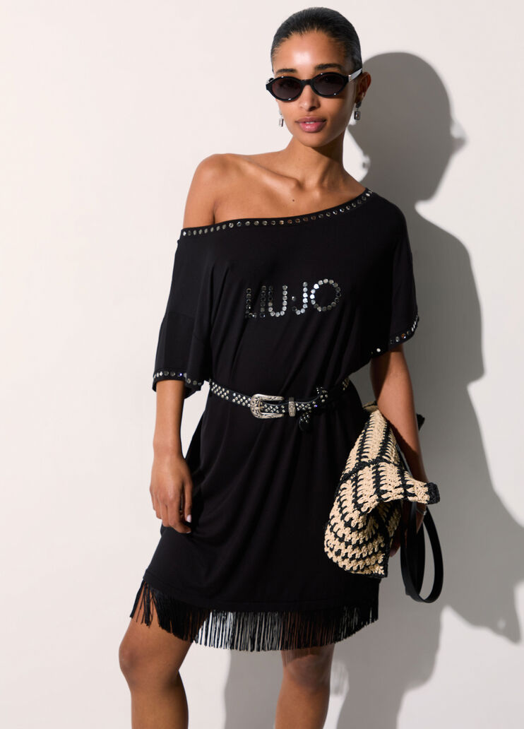 Kurzes Kleid mit Fransen Schwarz Liu Jo - medium