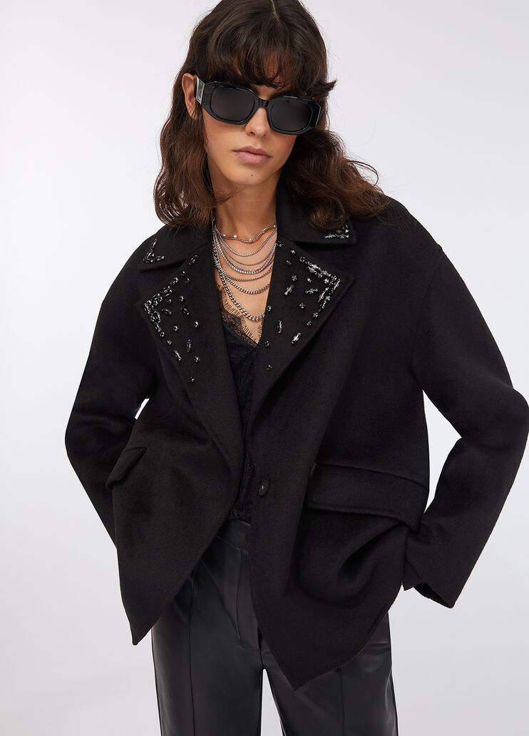 Wool coat with bejewelled embroidery black Liu Jo - medium Wool coat with bejewelled embroidery black Liu Jo - medium