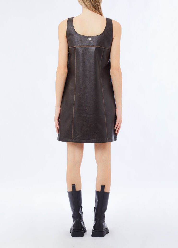 Kurzes Kleid aus beschichtetem Gewebe Helles Schokoladenbraun Liu Jo - medium