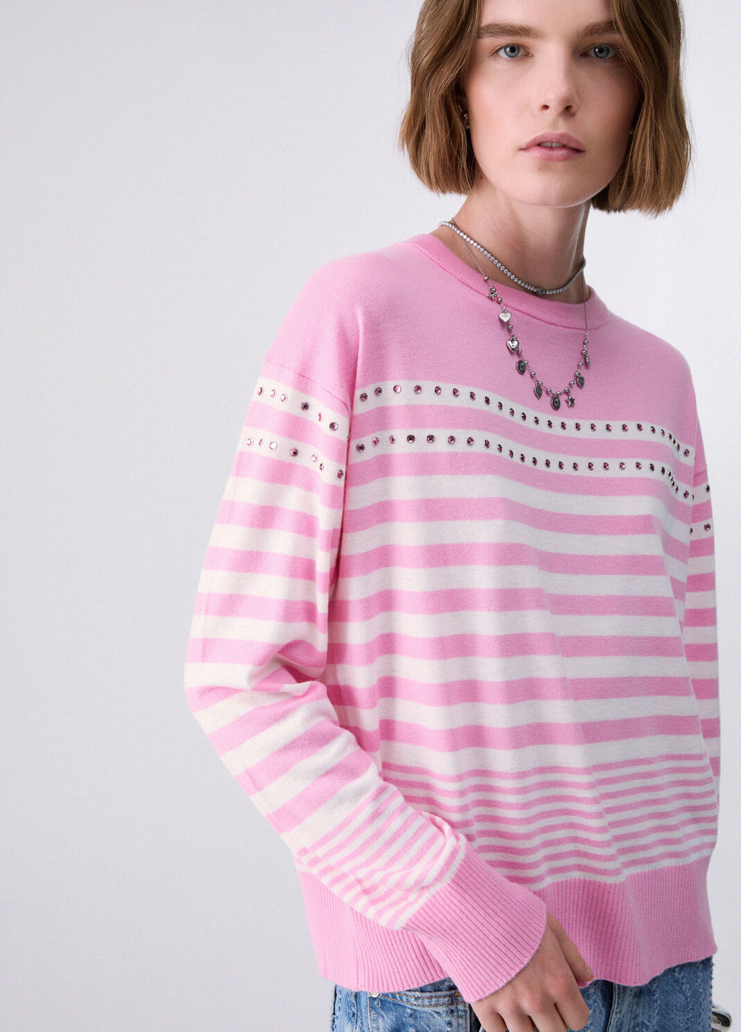 Wool jumper with studs pink/white Liu Jo - large image number 2