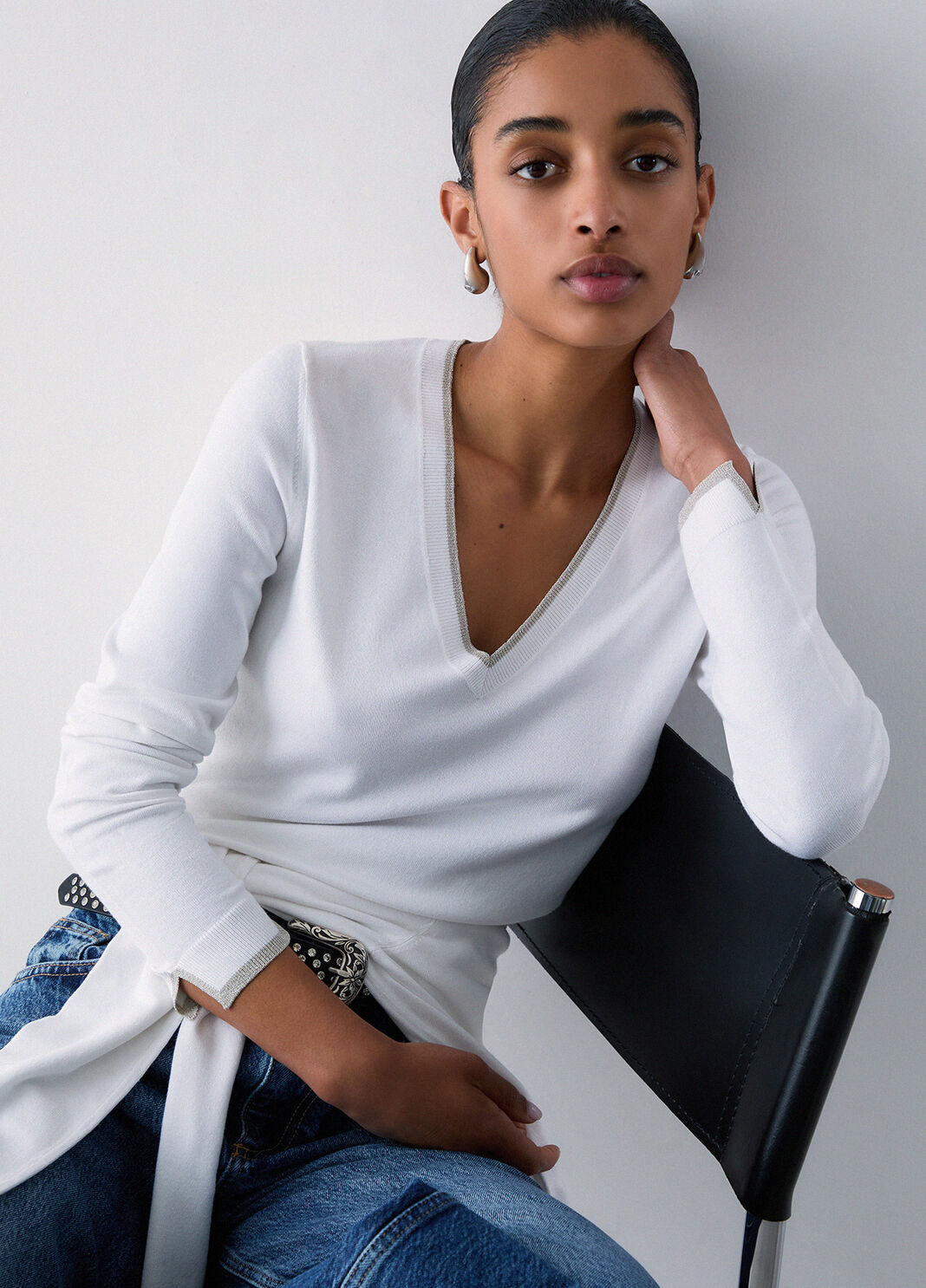 V-neck jumper white wool Liu Jo - large image number 2