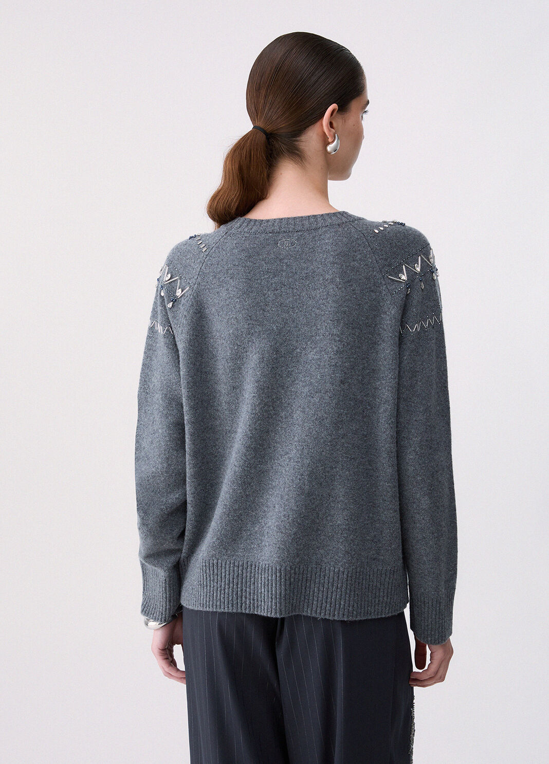 Knit in wool with jewel embroidery grey Liu Jo - large image number 1