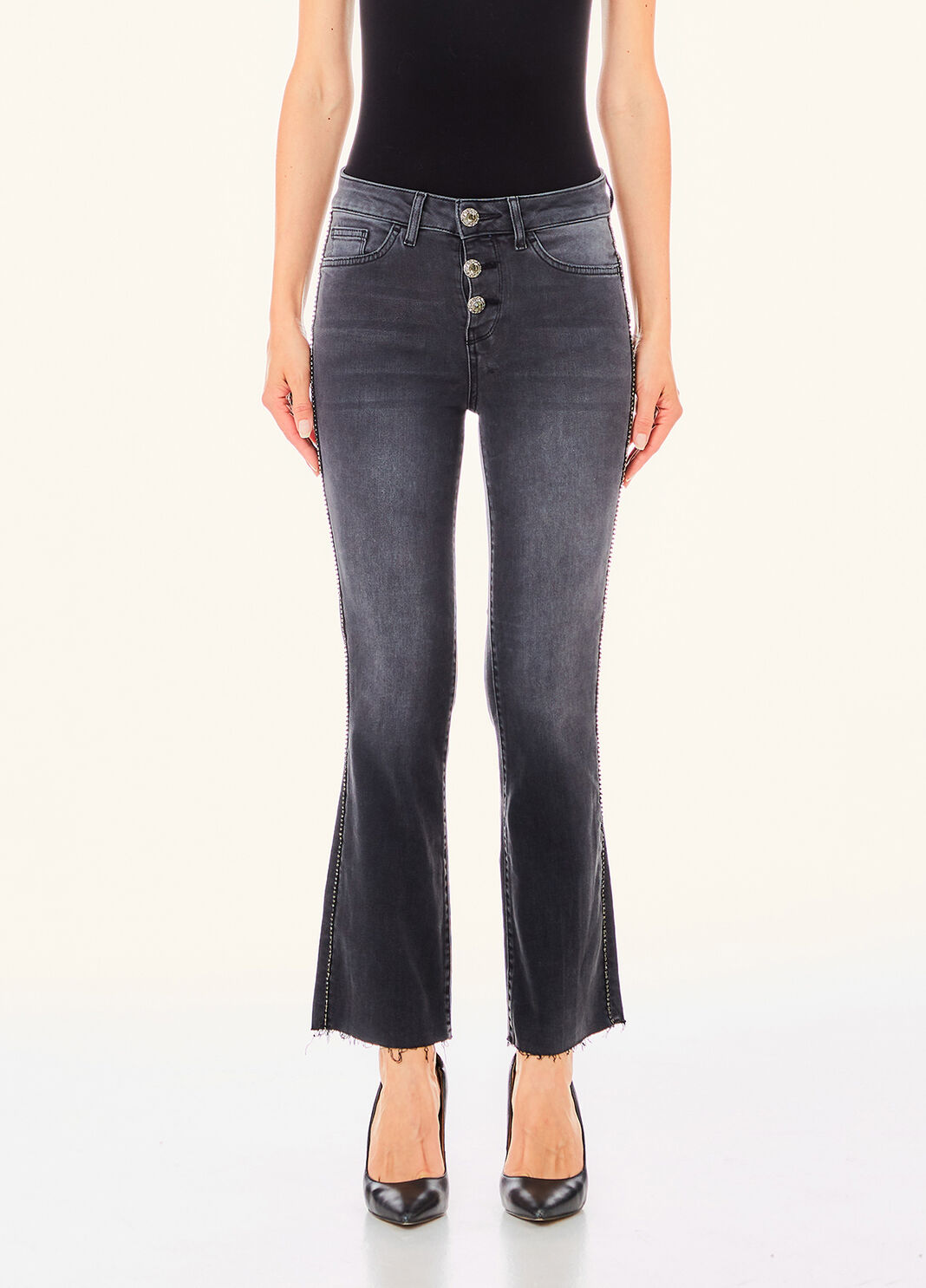 Jean bootcut avec boutonnage apparent denim noir Liu Jo - large image number 0