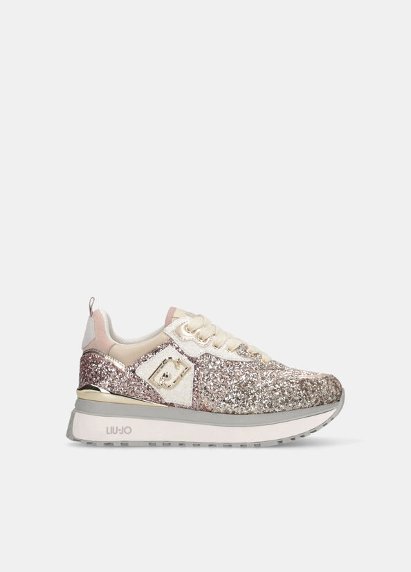 Platform sneakers with full glitter light gold Liu Jo - large image number 0
