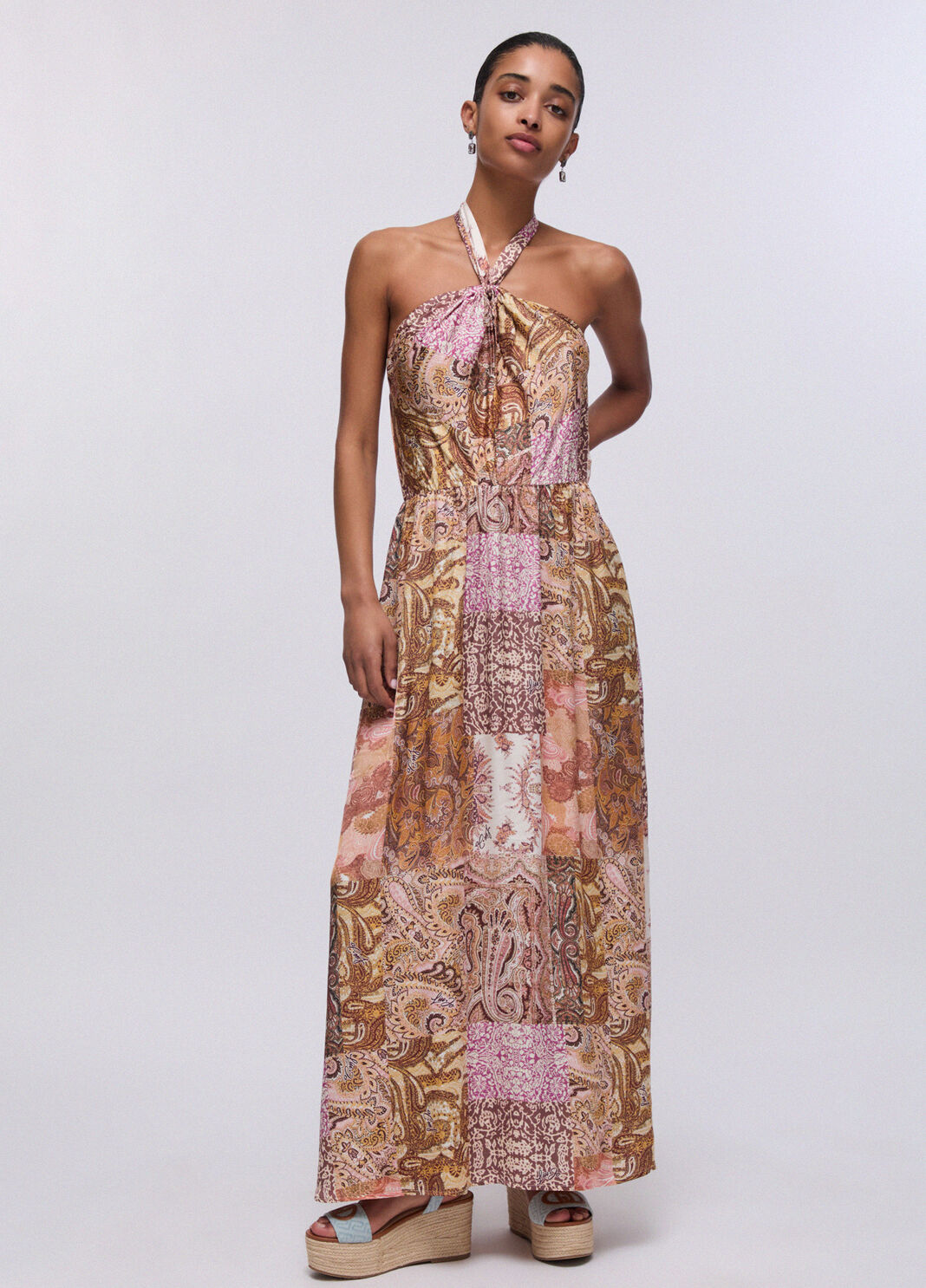 Langes Kleid aus bedrucktem Satin Beige Liu Jo - large image number 0