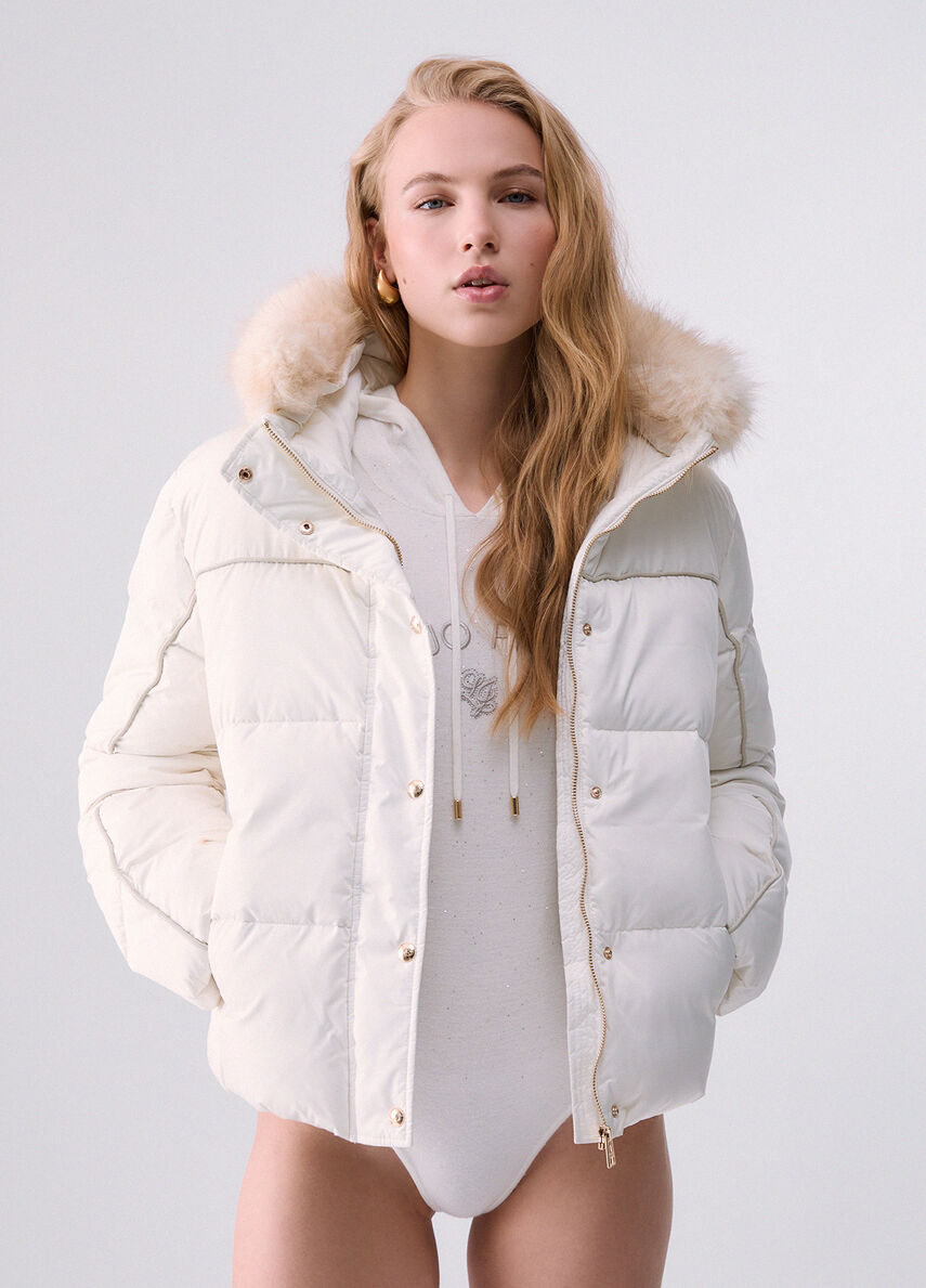 Quilted Down Jacket with Teddy Collar colour white | Liu Jo