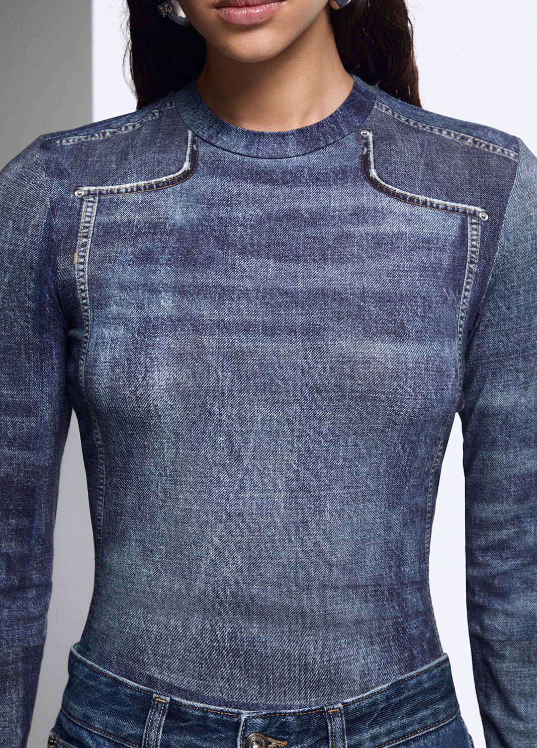 Denim Effect Crop Top denim finish Liu Jo - large image number 3
