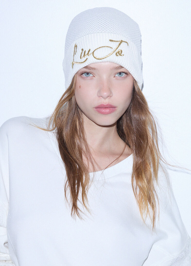 Knitted hat with logo white wool Liu Jo - medium