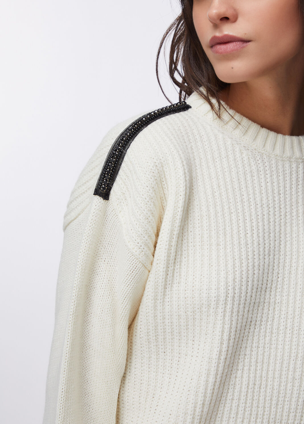 Maglia in lana con strass panna Liu Jo - large image number 2