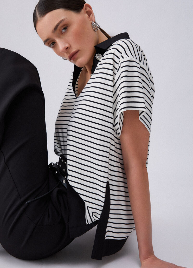 Striped T-shirt with bejewelled buttons white striped Liu Jo - medium