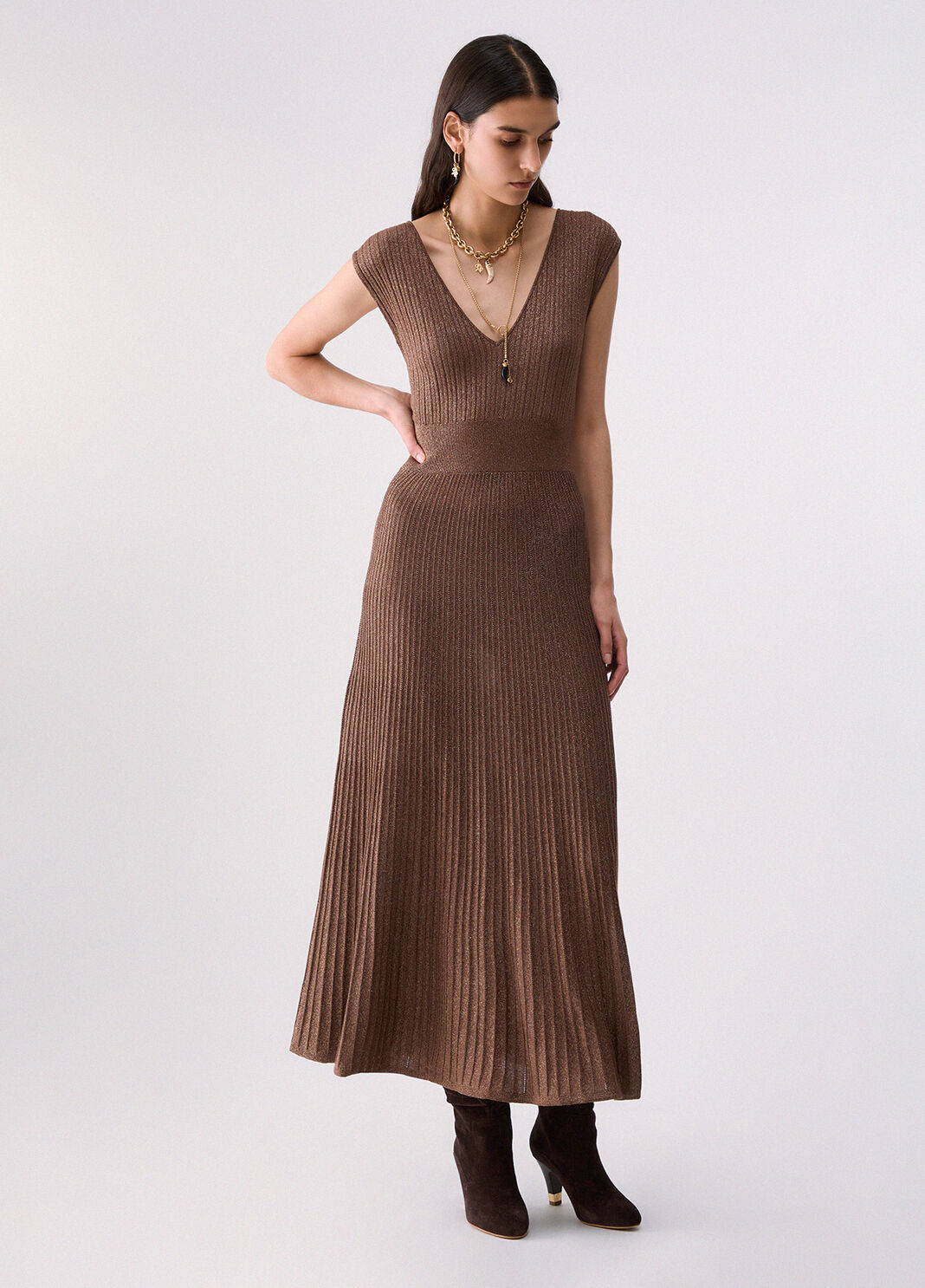 Long lurex dress brown Liu Jo - large image number 0