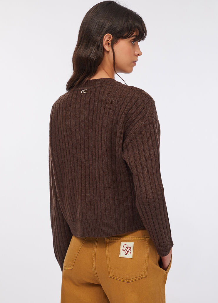 Cardigan en laine avec boutons bijoux chocolat noir Liu Jo - large image number 1