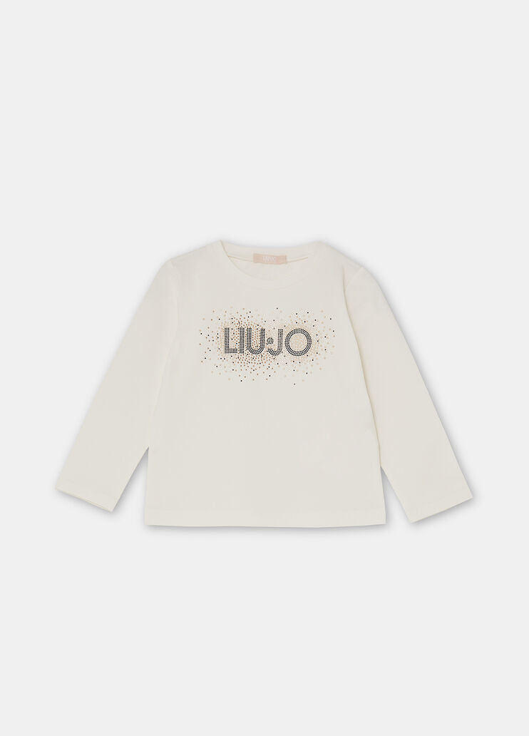 Cotton T-shirt with logo and rhinestones white Liu Jo - large image number 2