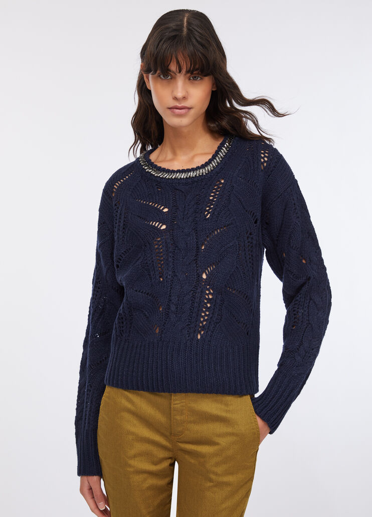 Pull ajouré orné de pierres bleu foncé Liu Jo - medium