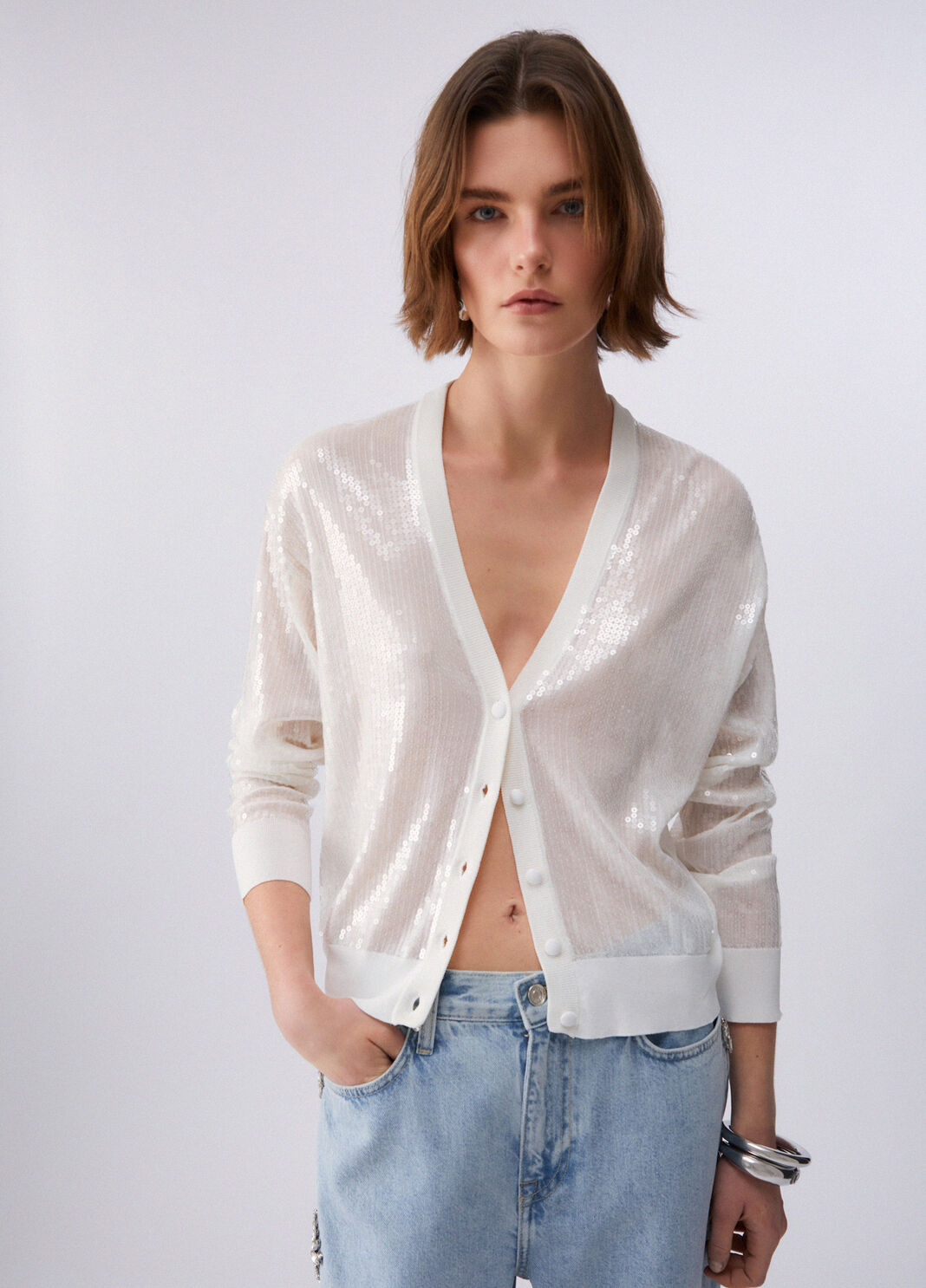 Cardigans with sequins white Liu Jo - large image number 0