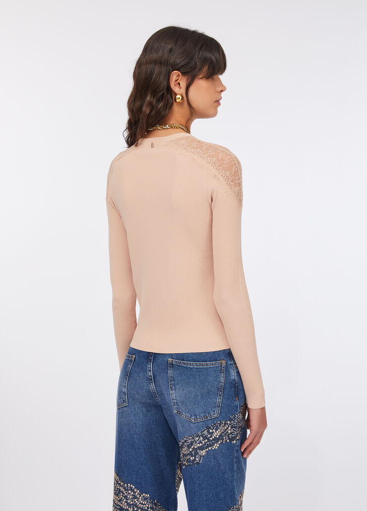 Pull avec dentelle rose poudre Liu Jo - large image number 1