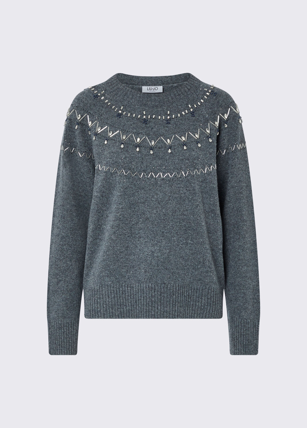 Knit in wool with jewel embroidery grey Liu Jo - large image number 6