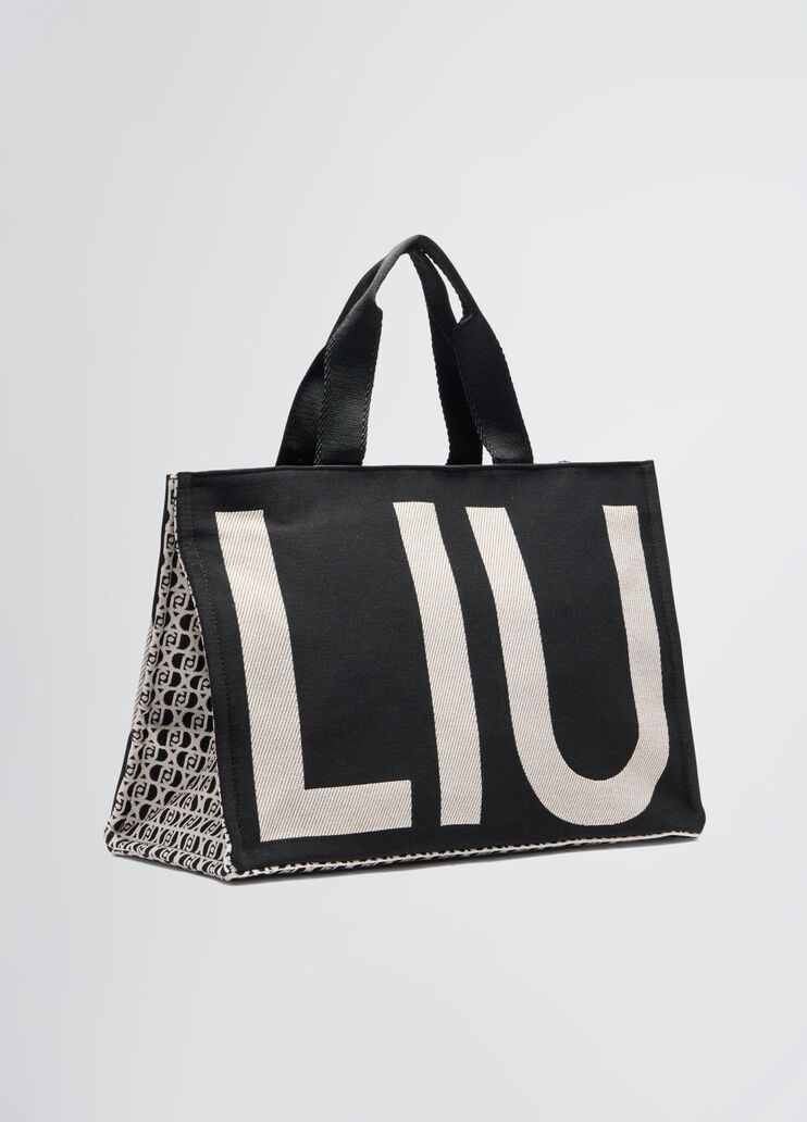 Black jacquard monogram tote bag black with logo Liu Jo - large image number 2 Black jacquard monogram tote bag black with logo Liu Jo - large image number 2