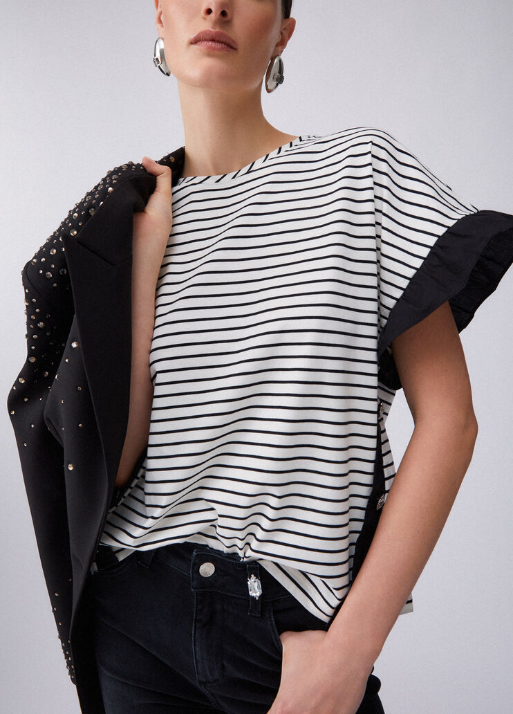 Striped top with bejewelled buttons white striped Liu Jo - medium