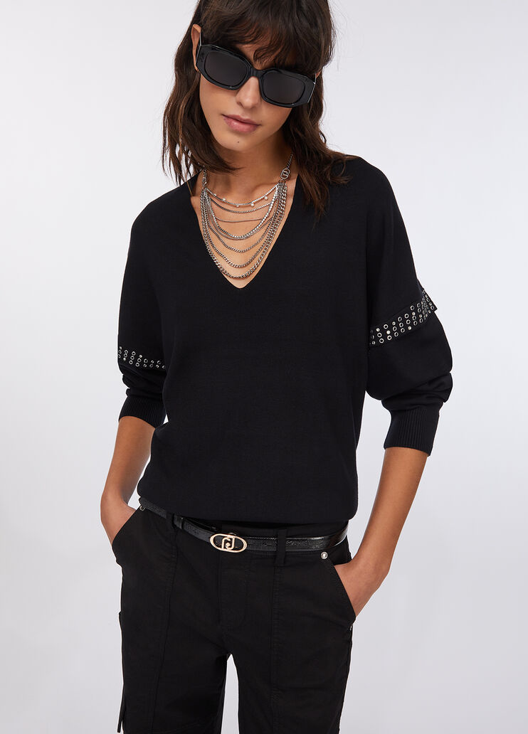 Jumper with jewel appliqués black Liu Jo - medium