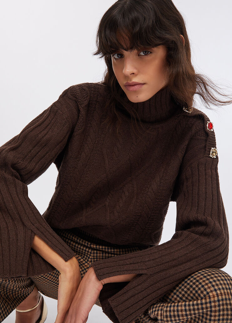 Wool polo-neck with bejewelled buttons dark chocolate Liu Jo - medium