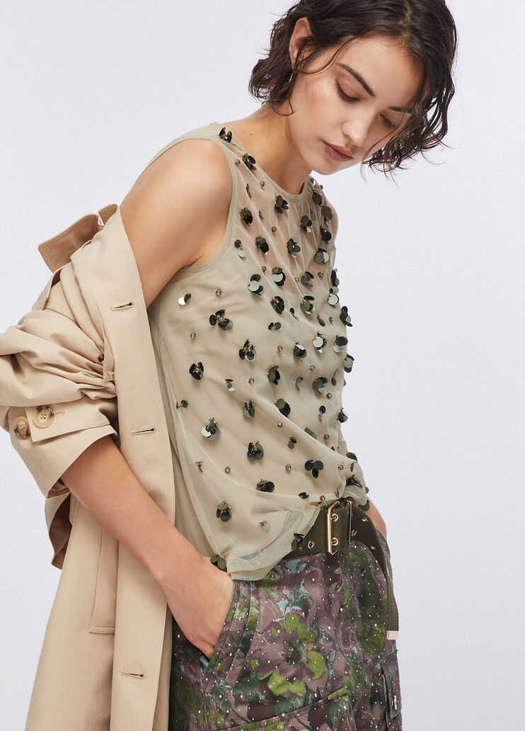 Top in tulle ricamato beige Liu Jo - medium