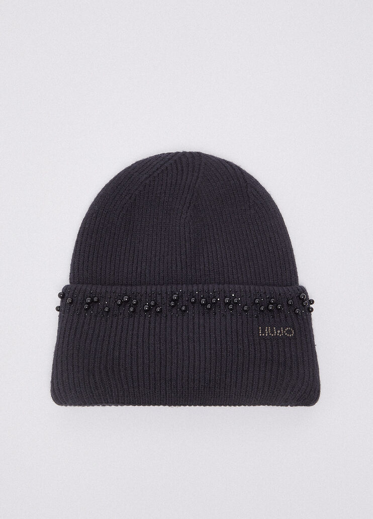 Knit hat with beads black Liu Jo - medium