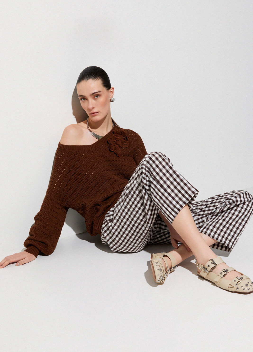 Pantaloni vichy in misto lino vichy marrone Liu Jo - large image number 2
