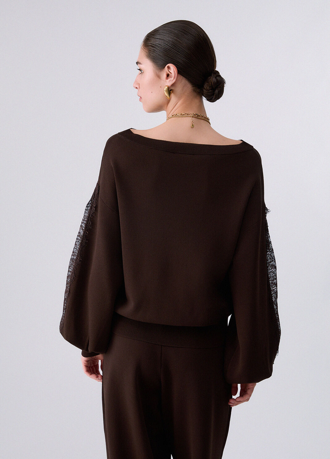 Sweater with lace inserts mocha Liu Jo - large image number 1