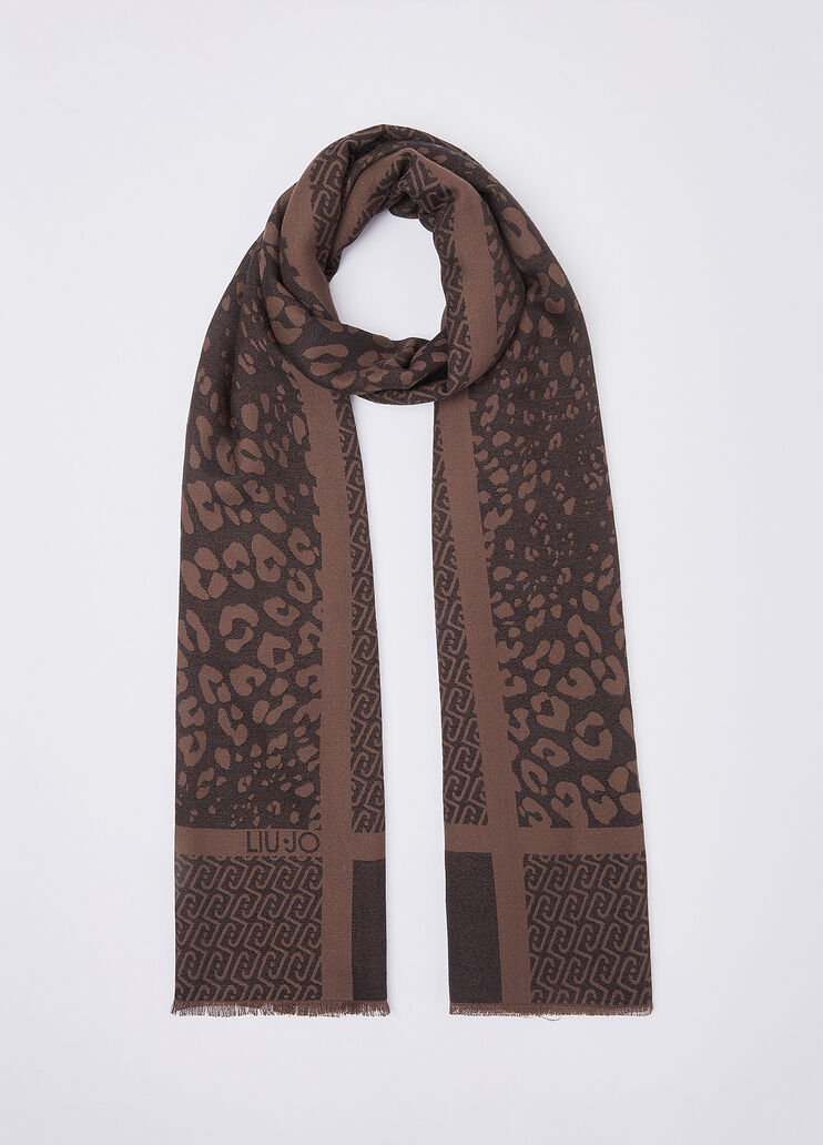 Jacquard-Stola mit Animal-Print und Logo schwarz Liu Jo - medium