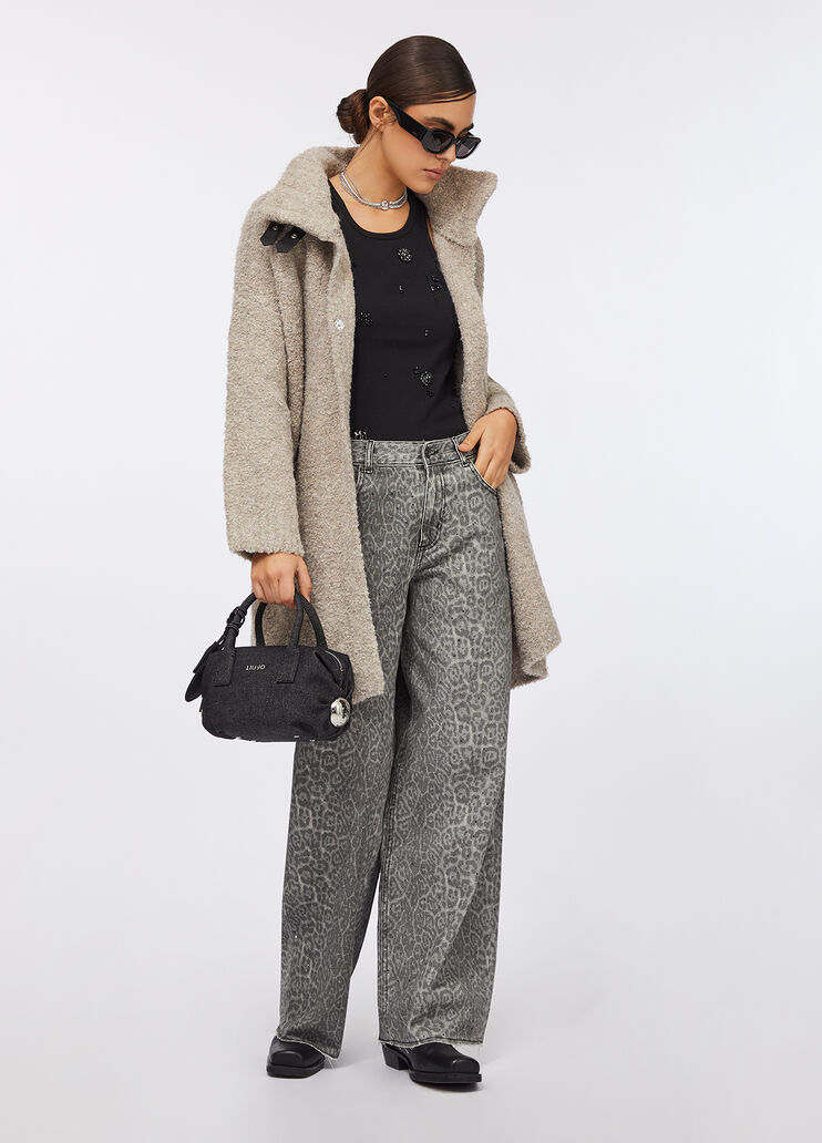 Manteau en maille bouclette beige foncé Liu Jo - large image number 5