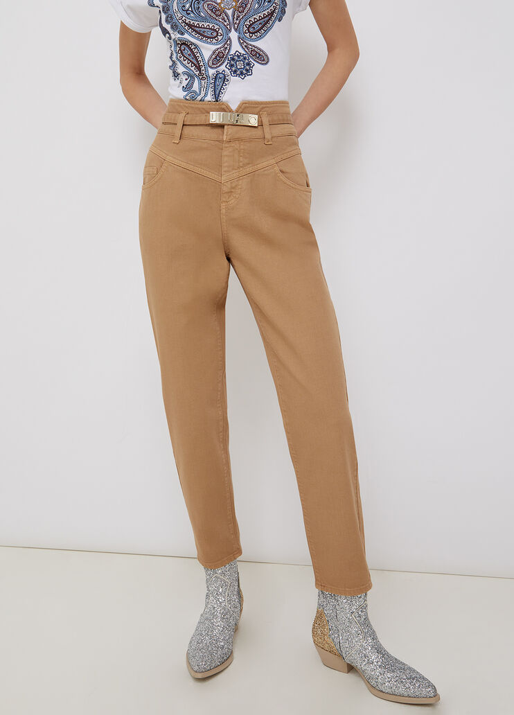 High-rise trousers with belt camel Liu Jo - large image number 0 High-rise trousers with belt camel Liu Jo - large image number 0