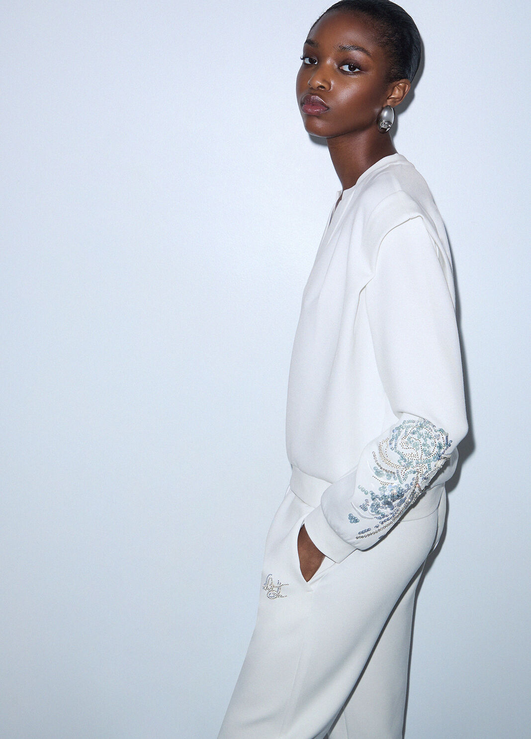 Sweatshirt with jewel embroidery white wool Liu Jo - large image number 2