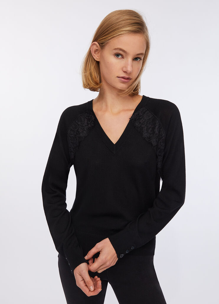 Jersey de lana con encaje negro Liu Jo - large image number 0 Jersey de lana con encaje negro Liu Jo - large image number 0