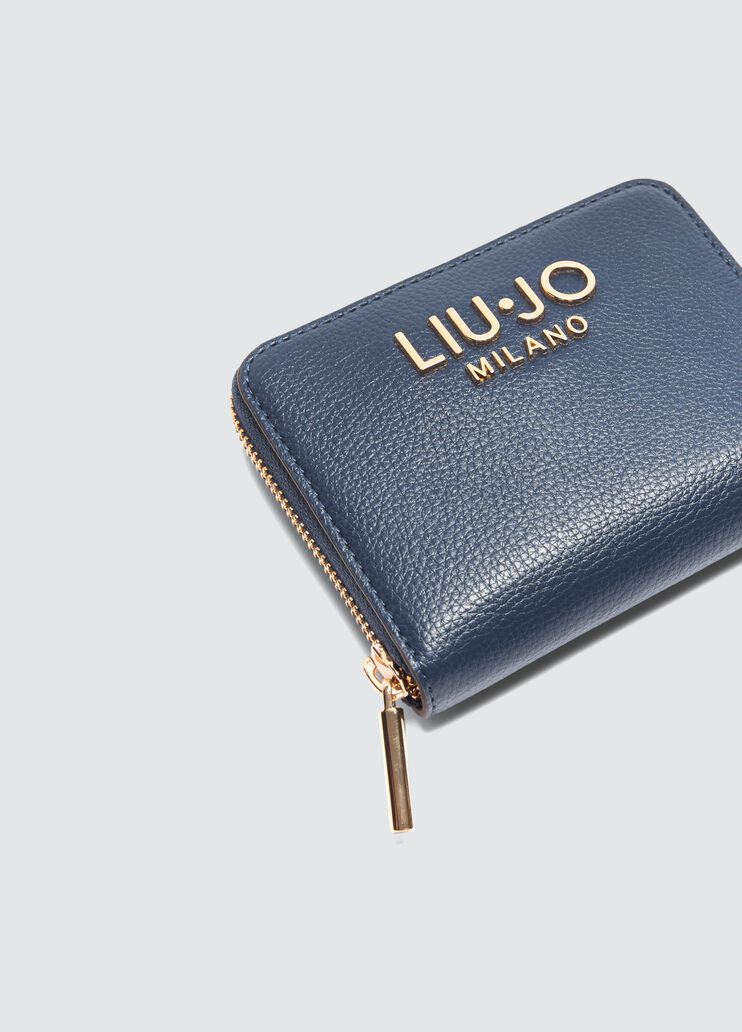 Gewalkte Brieftasche mit umlaufendem Rei&szlig;verschluss Blau Liu Jo - medium