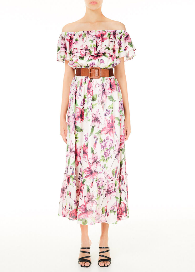 Long dress with belt White with flowers Liu Jo - large image number 0 Long dress with belt White with flowers Liu Jo - large image number 0