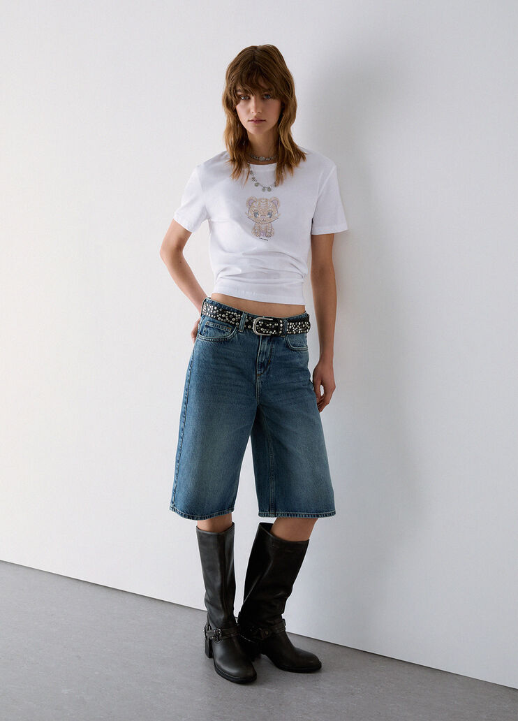 T-shirt mit Applikationen Schmuck Katze Liu Jo - medium