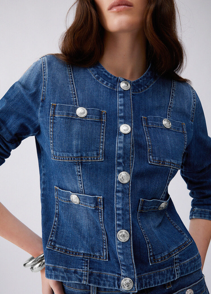 Denim jacket with logo buttons dark blue denim Liu Jo - medium