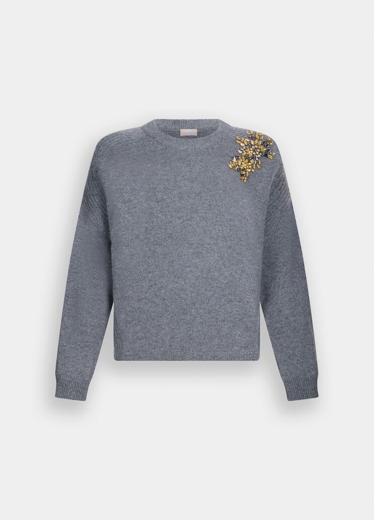 100% wool jumper with bejewelled embroidery grey Liu Jo - large image number 6 100% wool jumper with bejewelled embroidery grey Liu Jo - large image number 6