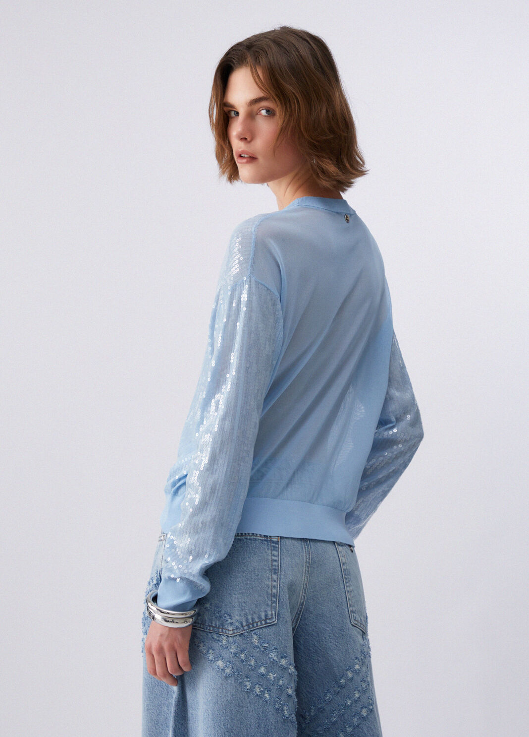 Cardigans with sequins light blue Liu Jo - large image number 1
