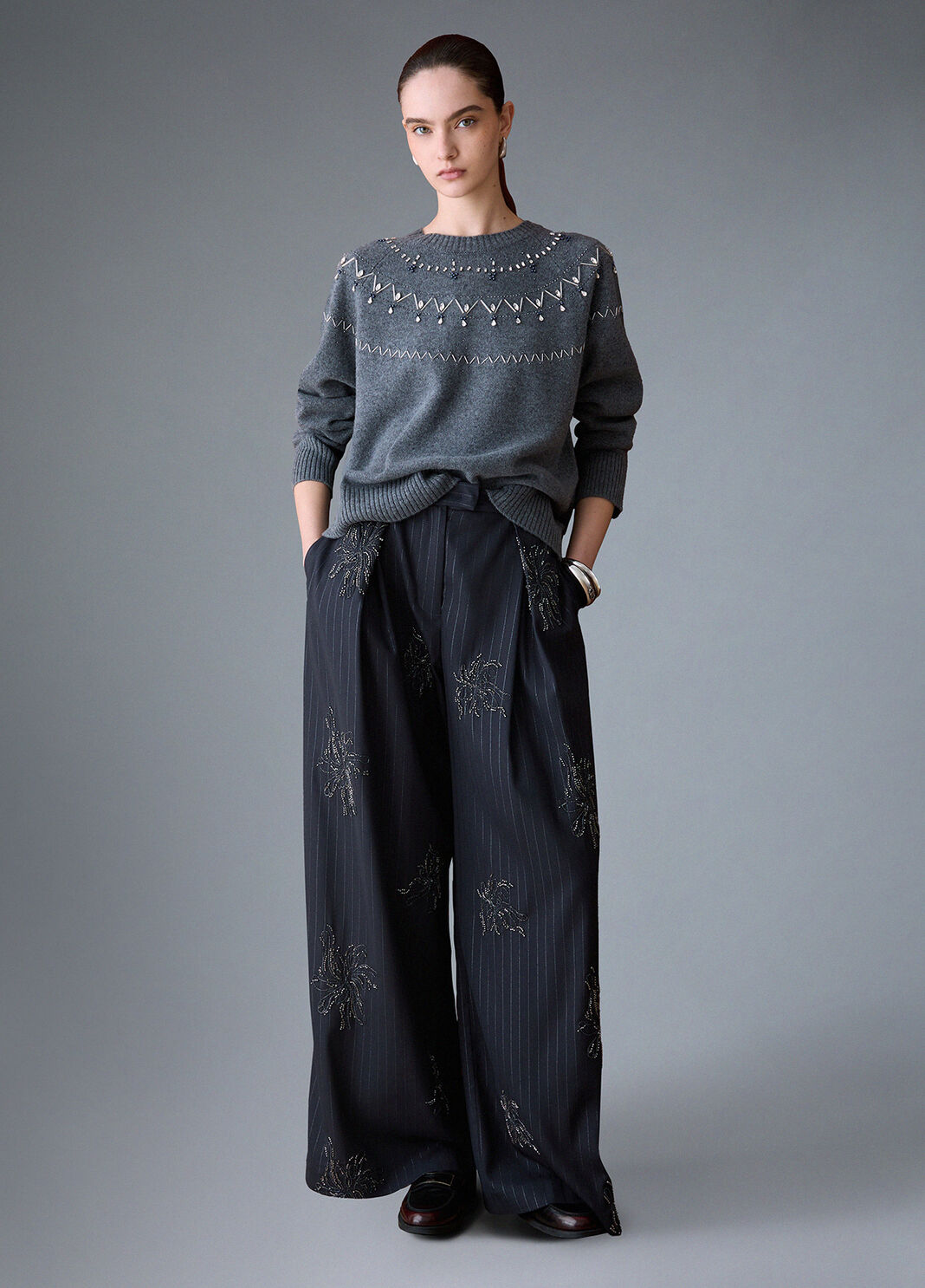 Knit in wool with jewel embroidery grey Liu Jo - large image number 2