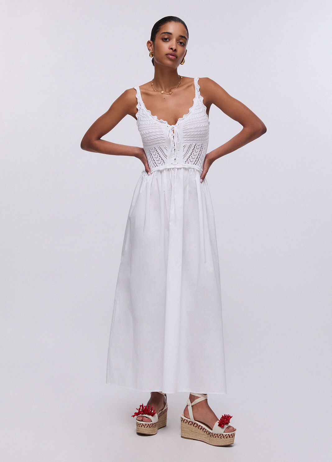 Langes Kleid mit Lochmuster am Oberteil Wei&szlig; Liu Jo - large image number 0