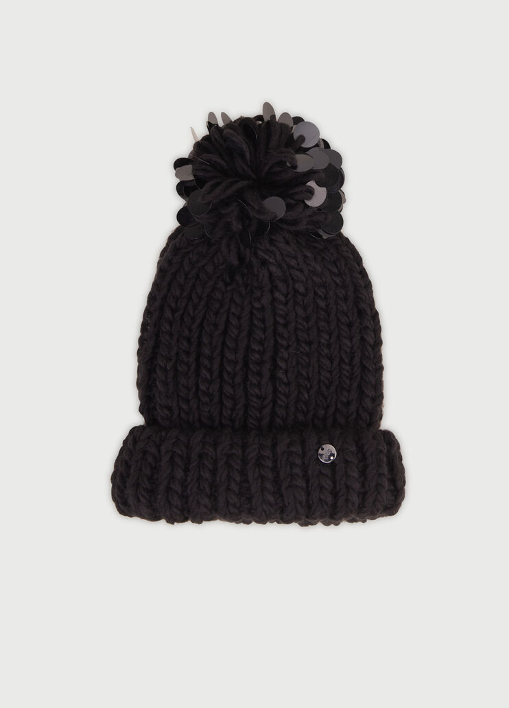 Beanie with pompon and sequins Black Liu Jo - large image number 0