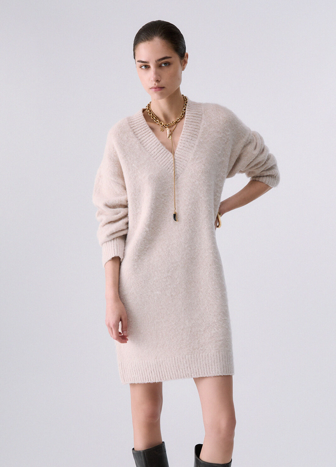 Short dress in brushed wool beige Liu Jo - large image number 0