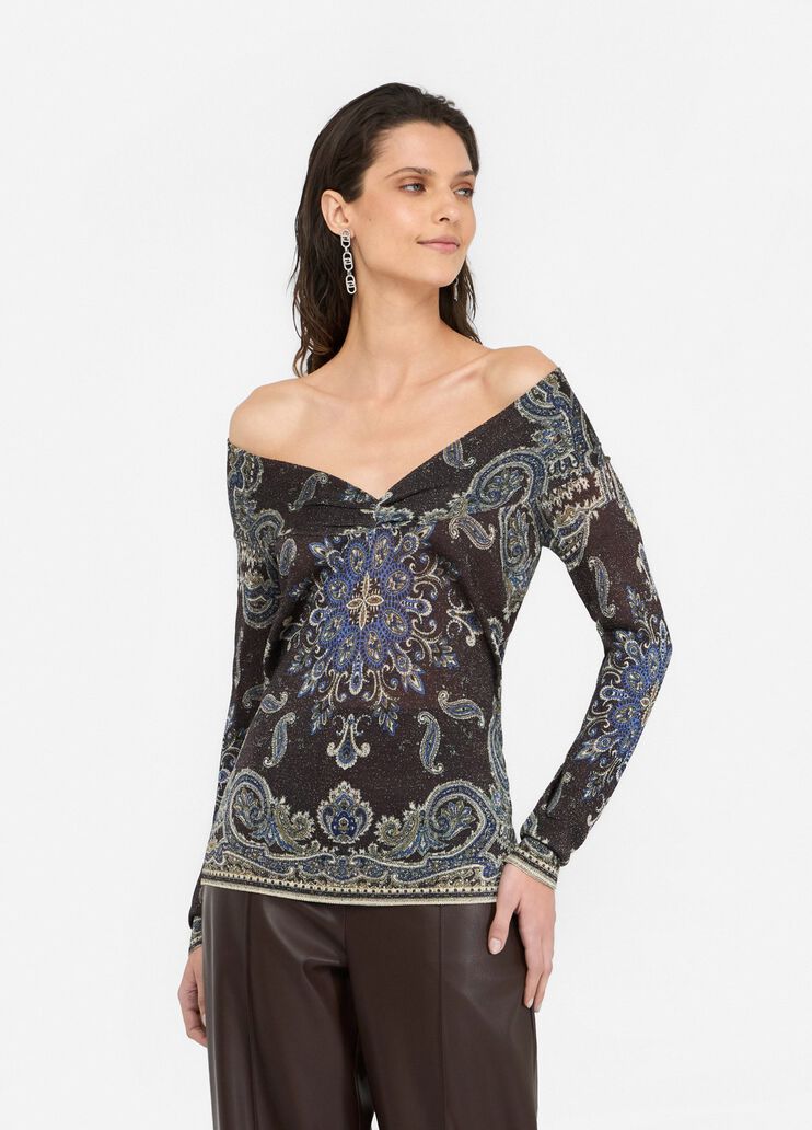 Jersey con escote de pico marrón con estampado Liu Jo - medium Jersey con escote de pico marrón con estampado Liu Jo - medium