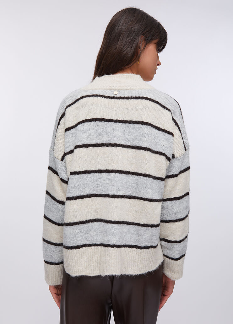 Striped wool and alpaca cardigan grey and beige Liu Jo - large image number 1