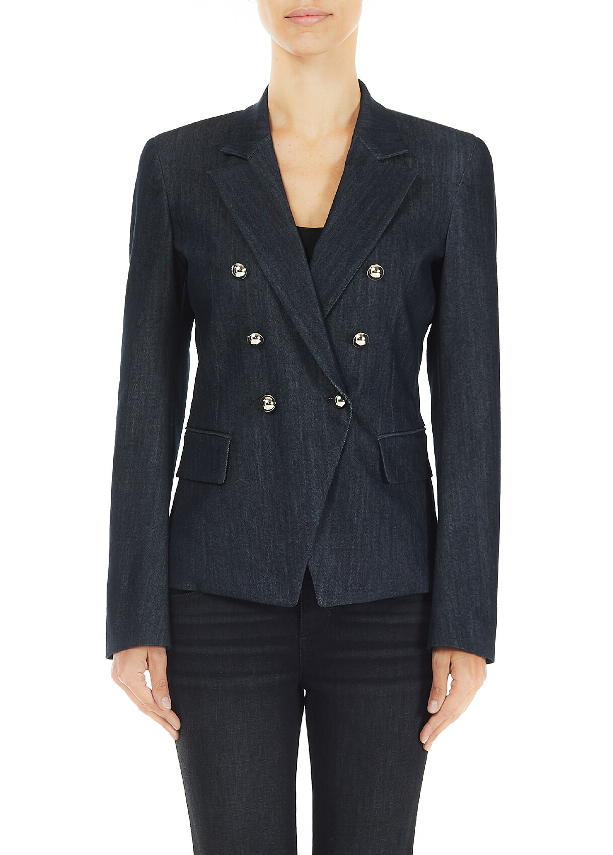 denim double breasted blazer