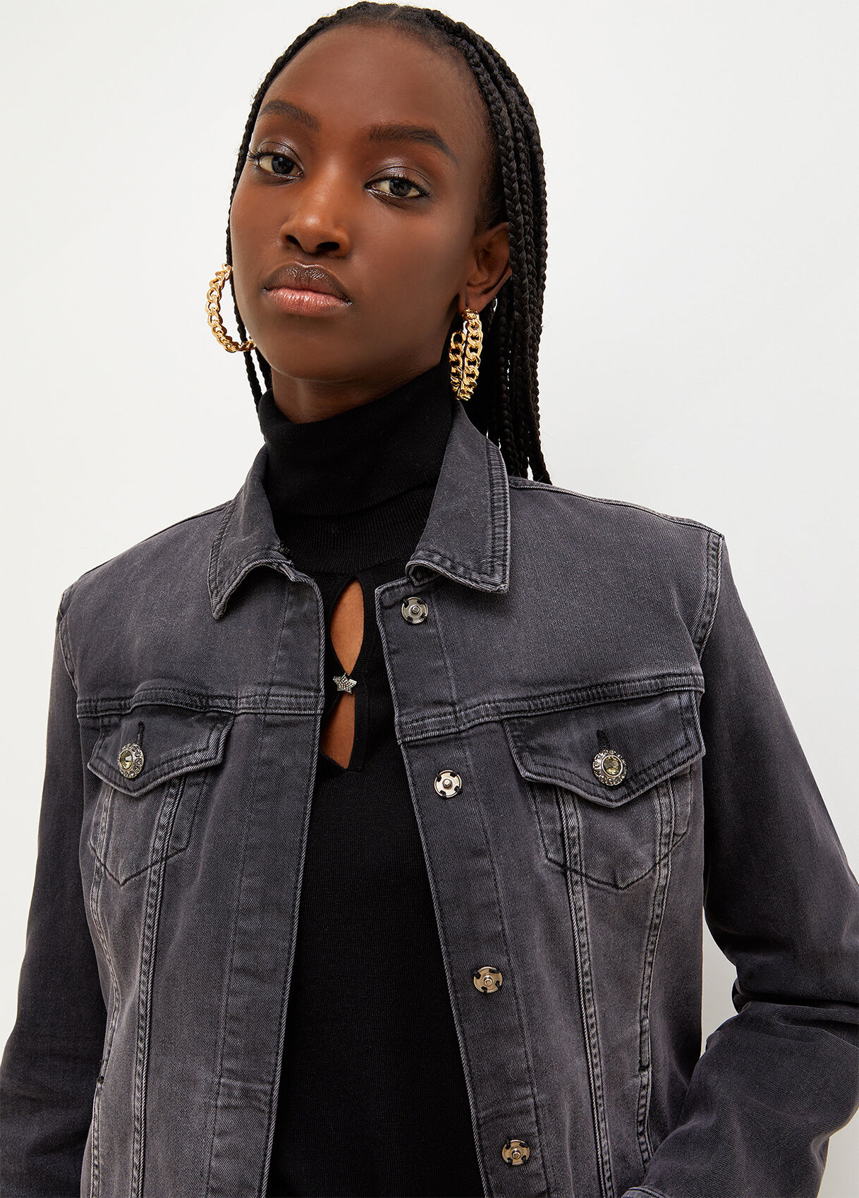 Denim jacket with synthetic fur