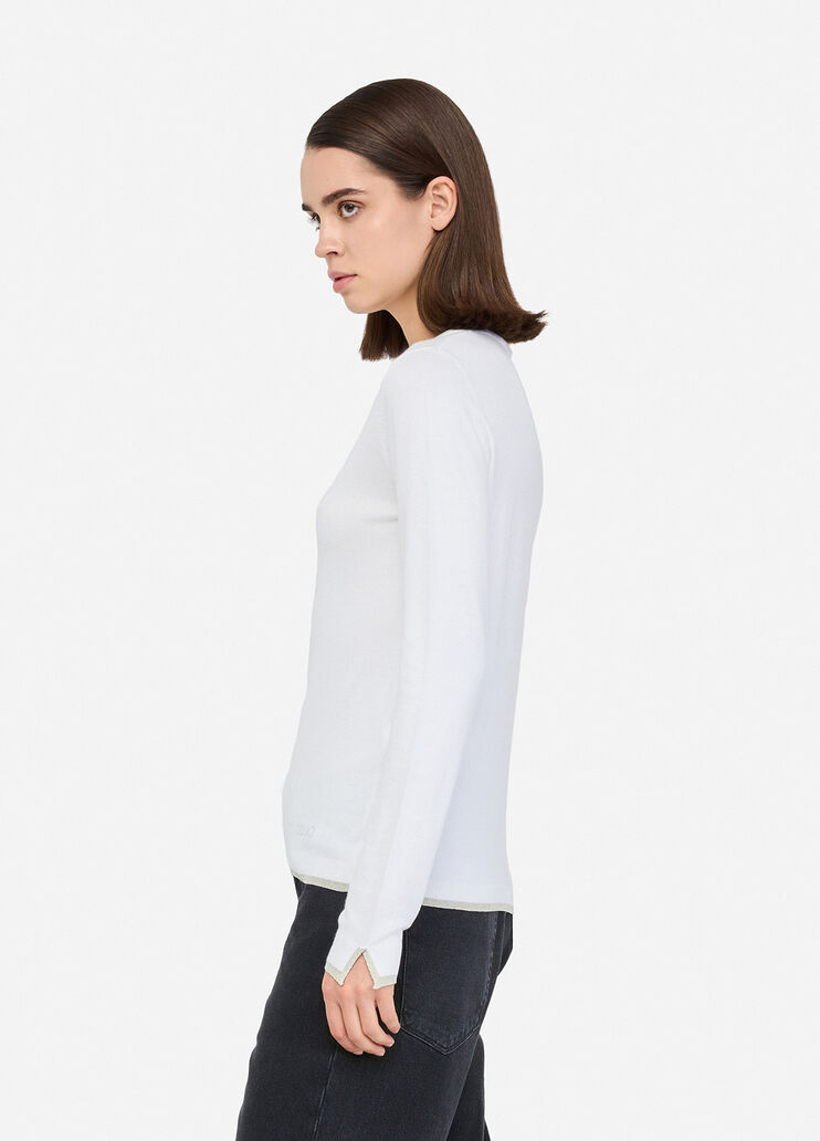 Pull à encolure en V blanc laine Liu Jo - large image number 3